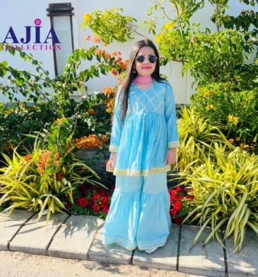 Sky Blue Frock with Garara (1)