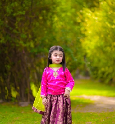 Embroidered Silk Lehenga Choli — Fuschia pink wedding dress for kids girls