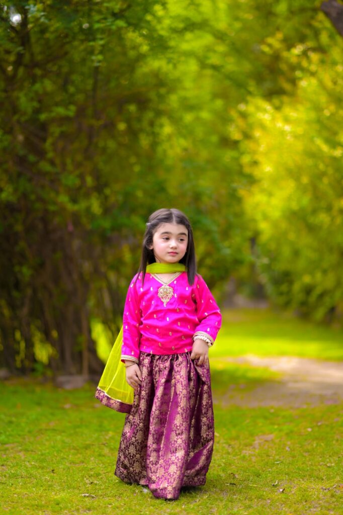 Embroidered Silk Lehenga Choli — Fuschia pink wedding dress for kids girls