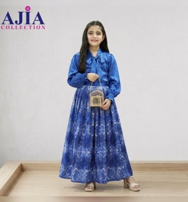 blue silk skirt shirt for girls