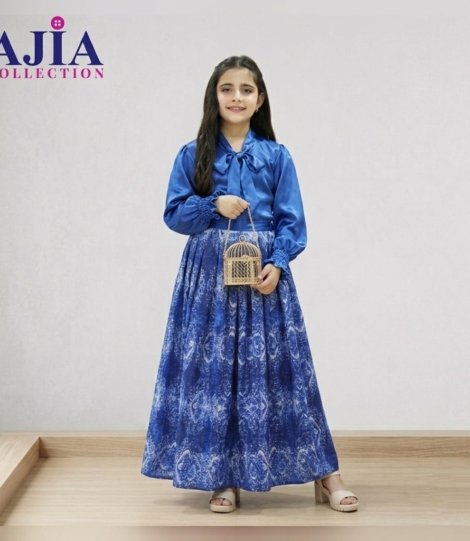blue silk skirt shirt for girls
